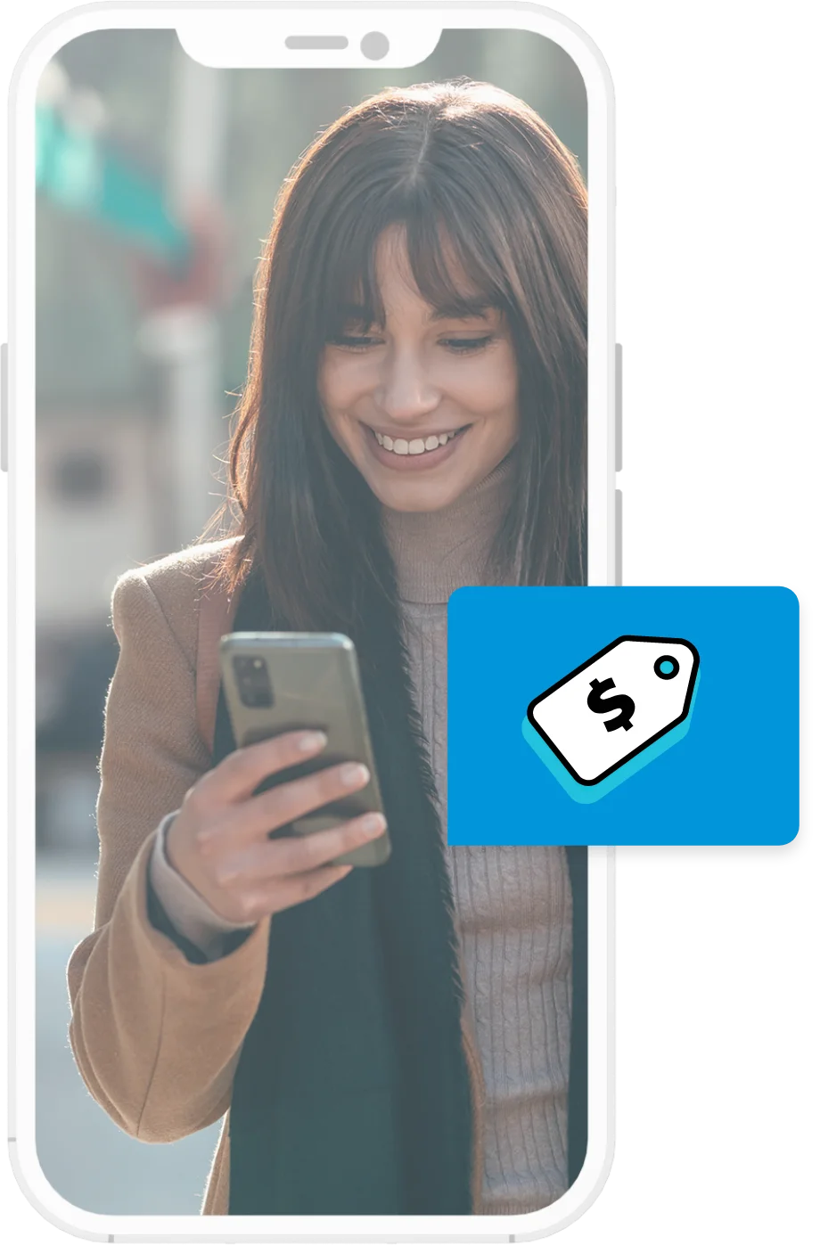 Girl on smartphone with dollar sign icon