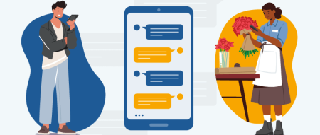 illustration of real-time text engagement between customer and business