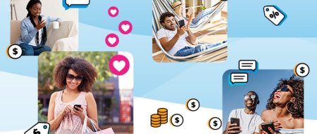 Illustrations of people relaxing on a day off, shopping back to school, doing house projects—all with icons representing sales