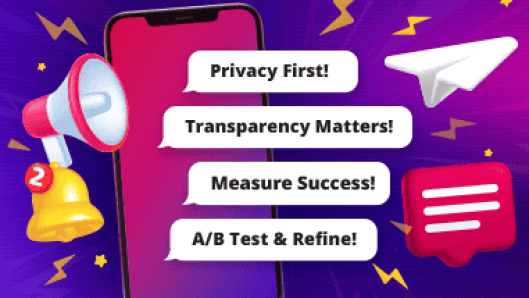 Illustration of political texting icon above a smartphone with this article’s tips shown as simple incoming text messages