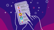Cartoon concept of a growing text contact “list”