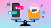 Illustration of a text message and email on a balance scale