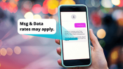 Illustration of a smartphone with the message blurred aside from the “Msg &amp; Data rates may apply” copy