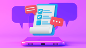 Illustration of a checklist with half checked off in front of an outline of s smartphone.