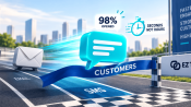 Illustration of an SMS message winning a race ahead of email and social media